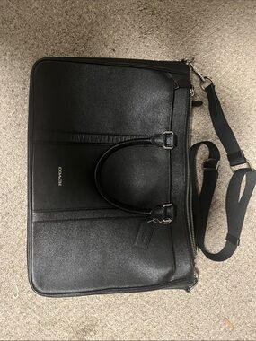 Coach Black Leather Briefcase with Detachable Strap